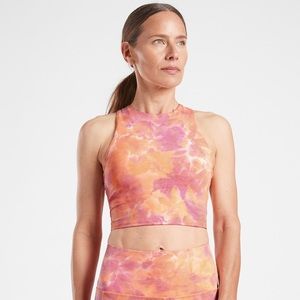 Athleta Conscious Textured Crop Size Medium Spray Dye Island Coral/ Vintage Plum